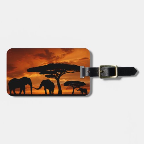 Safari African Baobab tree elephant silhouette Luggage Tag