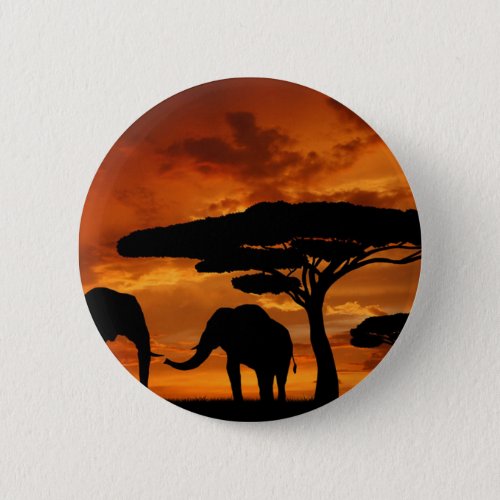 Safari African Baobab tree elephant silhouette Pinback Button