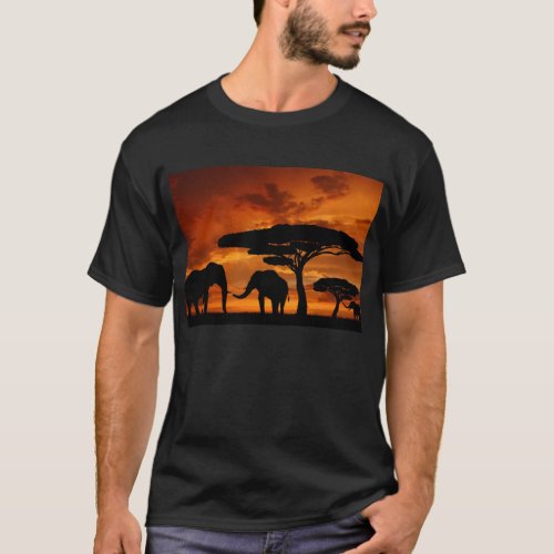Safari African Baobab tree elephant silhouette T_Shirt