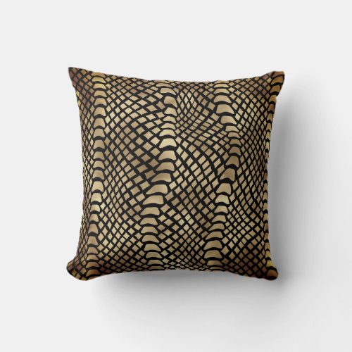 Safari African Black Gold Python Animal Skin Sepia Throw Pillow