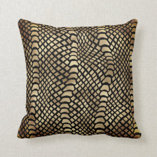 Safari African Black Gold Python Animal Skin Sepia Throw Pillow