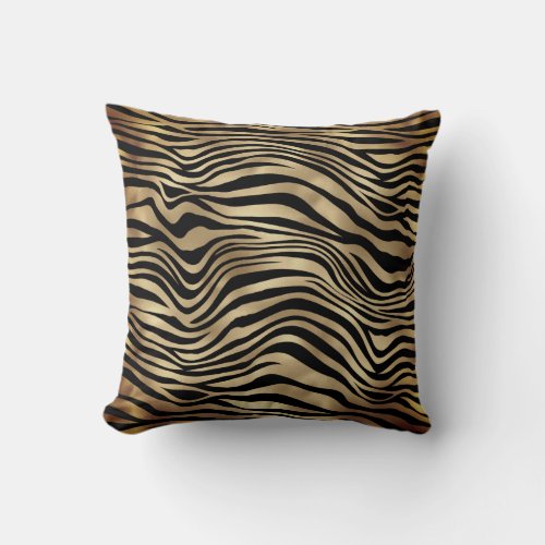 Safari African Black Gold Zebra  Animal Skin Sepia Throw Pillow