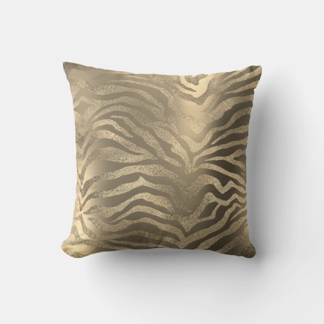 Safari African Champaign Gold Zebra Animal Skin Throw Pillow (Front)