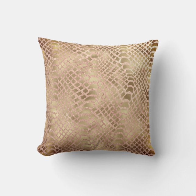 Safari African Faux Gold Python Animal Skin Bronze Throw Pillow (Front)