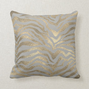 Safari African Gold Glam Zebra Animal Skin Gray Throw Pillow