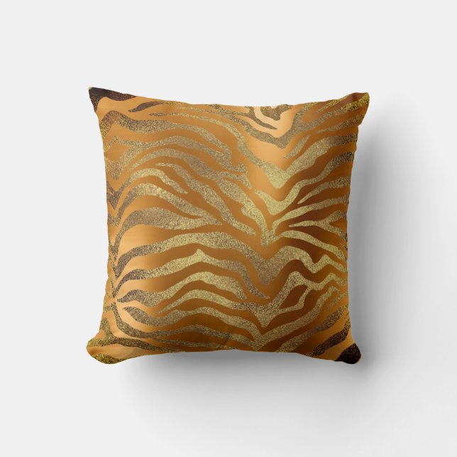 Safari African Gold Glam Zebra Animal Skin Mustard Throw Pillow (Front)