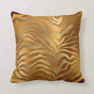 Safari African Gold Glam Zebra Animal Skin Mustard Throw Pillow