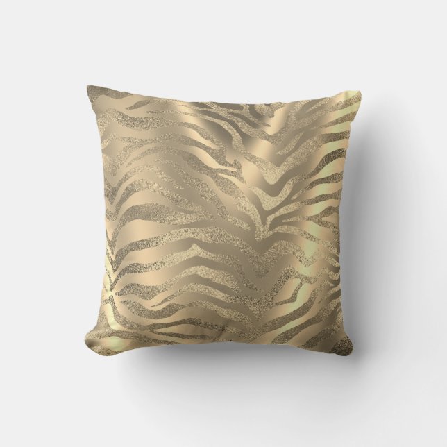 Safari African Gold Glam Zebra Animal Skin Sepia Throw Pillow (Front)