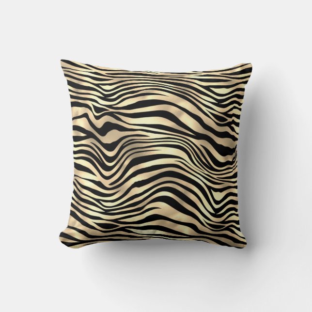 Safari African Gold Glam Zebra Animal Skin Sepia Throw Pillow (Front)