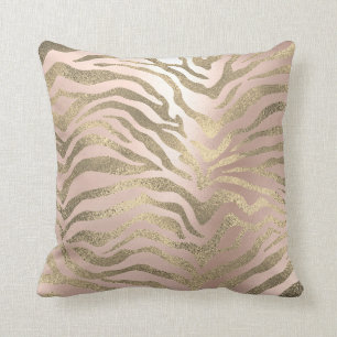 Safari African Sepia Rose Gold Zebra Animal Skin Throw Pillow