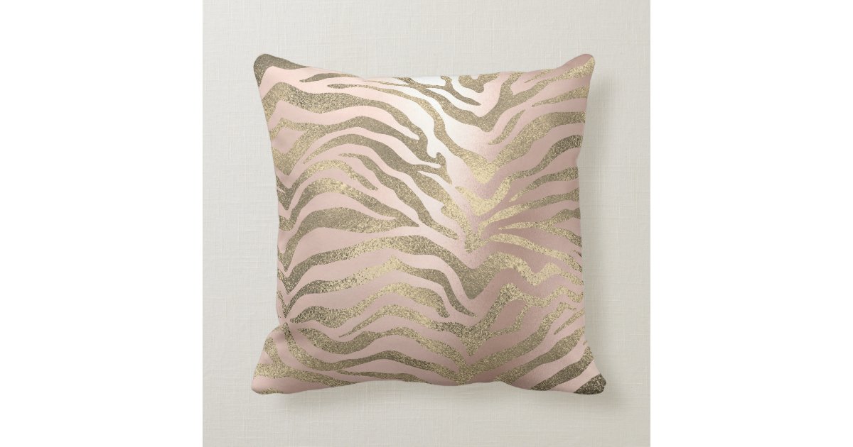 Safari African Sepia Rose Gold Zebra Animal Skin Throw Pillow