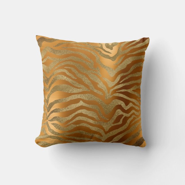 Safari African Steel Gold Glam Zebra Animal Skin Throw Pillow (Front)