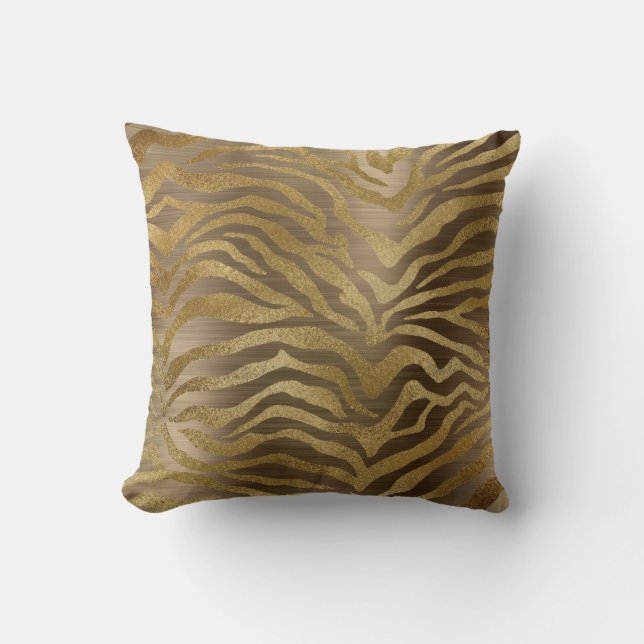 Safari African Steel Gold Glam Zebra Animal Skin Throw Pillow (Front)