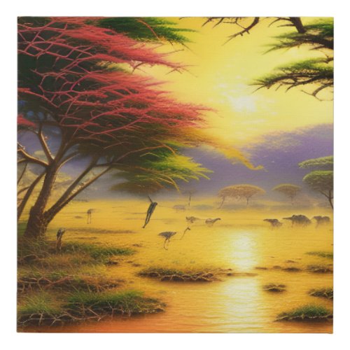 Safari African Sunsets and Wild Animals Faux Canvas Print