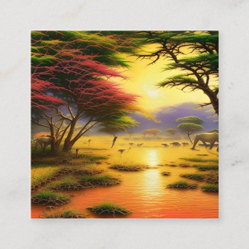 Safari African Sunsets and Wild Animals Square Business Card