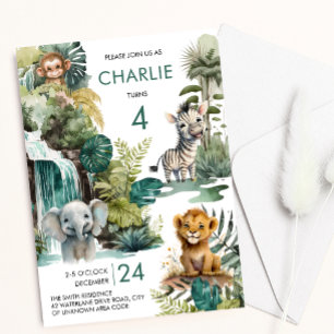 Safari and Zoo Jungle Animals Kids Birthday Invitation