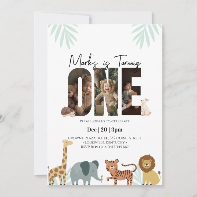 Safari Animal 1st Birthday  Invitation (Front)