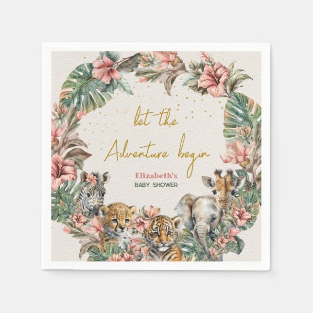 Safari Animal Adventure Begin Baby Boy Shower Napkins (Front)