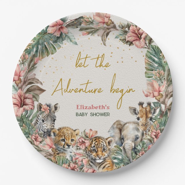 Safari Animal Adventure Begin Baby Boy Shower Paper Plates (Front)