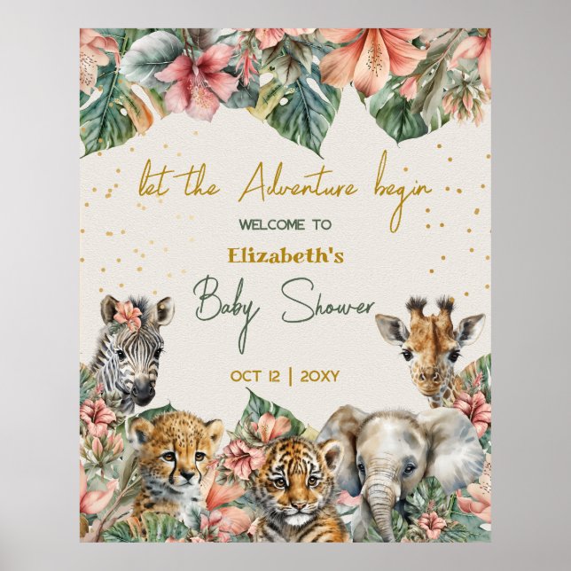 Safari Animal Adventure Begin Baby Boy Shower Poster (Front)