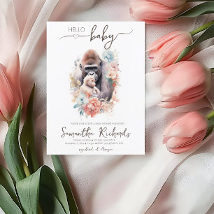 Safari Animal Ape Monkey Floral Mom Baby Shower Invitation