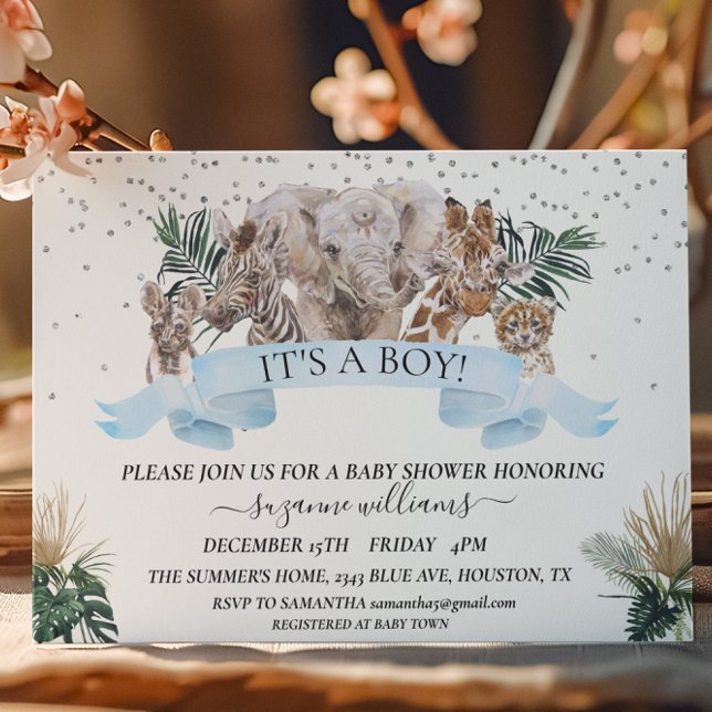 Safari Animal Babies Blue  Boy Jungle Shower   Invitation (Creator Uploaded)