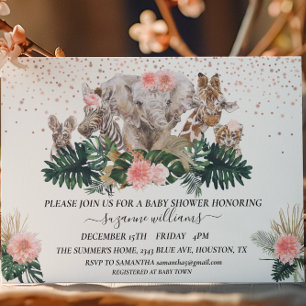 Safari Animal Babies Pink Jungle Shower Invitation