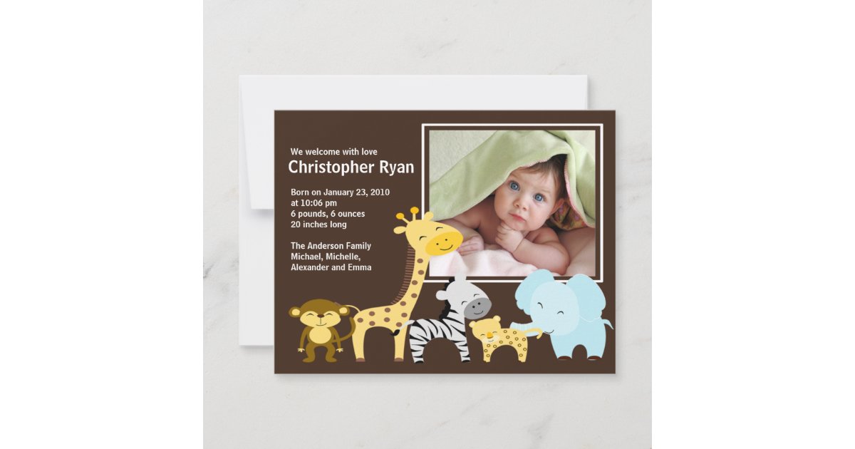 Safari Animal Baby Birth Photo Announcement | Zazzle Safari Animal Baby Birth Photo Announcement | Zazzle