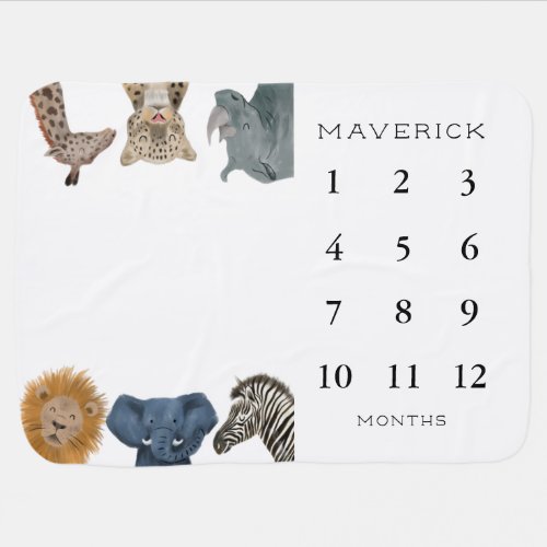 Safari Animal Baby Boy Monthly Milestone Baby Blanket