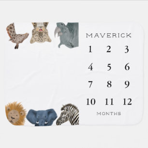 Safari Animal Baby Boy Monthly Milestone Blanket
