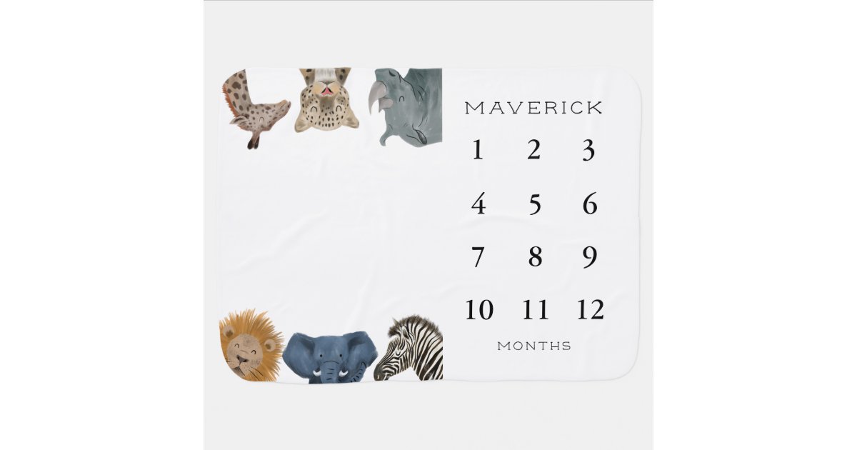Safari Animal Baby Boy Monthly Milestone Blanket | Zazzle
