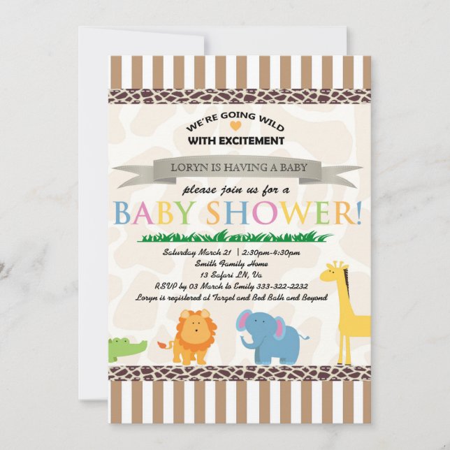 Safari Animal Baby Shower Invitation (Front)