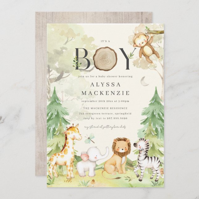 Safari Animal Baby Shower Invitation (Front/Back)