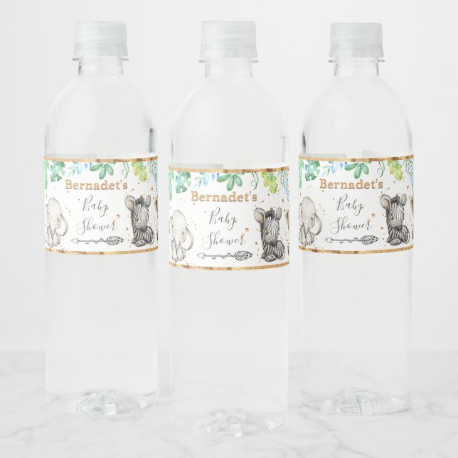 Safari Animal Baby Shower Water Bottle Label (Bottles)