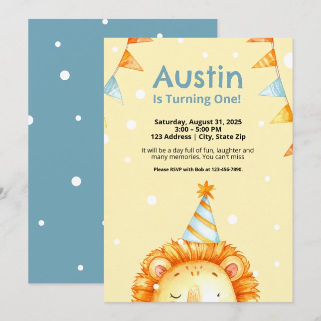 Safari Animal Birthday Invitations for Kids (Front/Back)