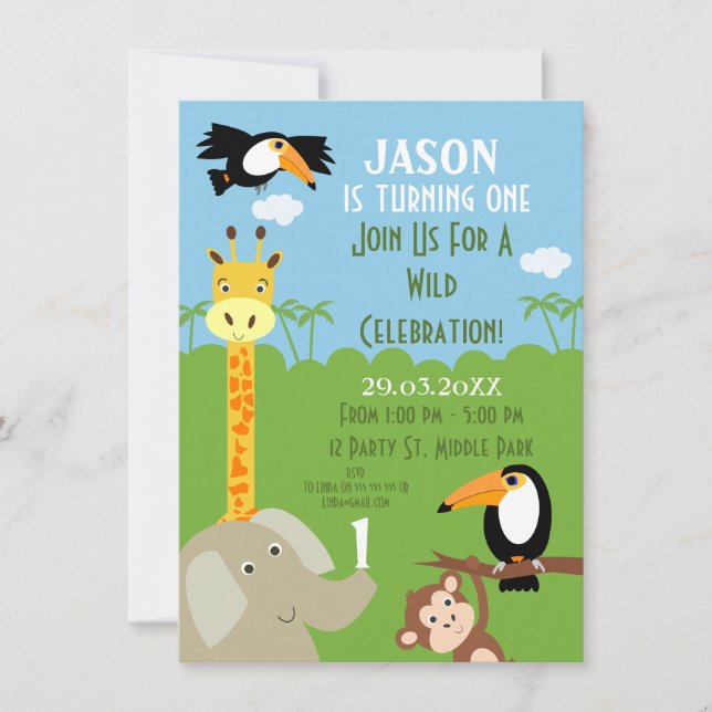 Safari Animal Birthday Party Invitation (Front)