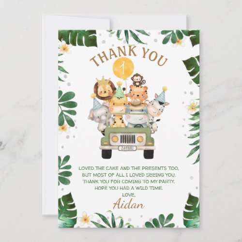 Safari Animal Birthday Thank You Card