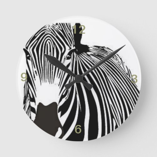 safari animal black and white stripes wild Zebra Round Clock
