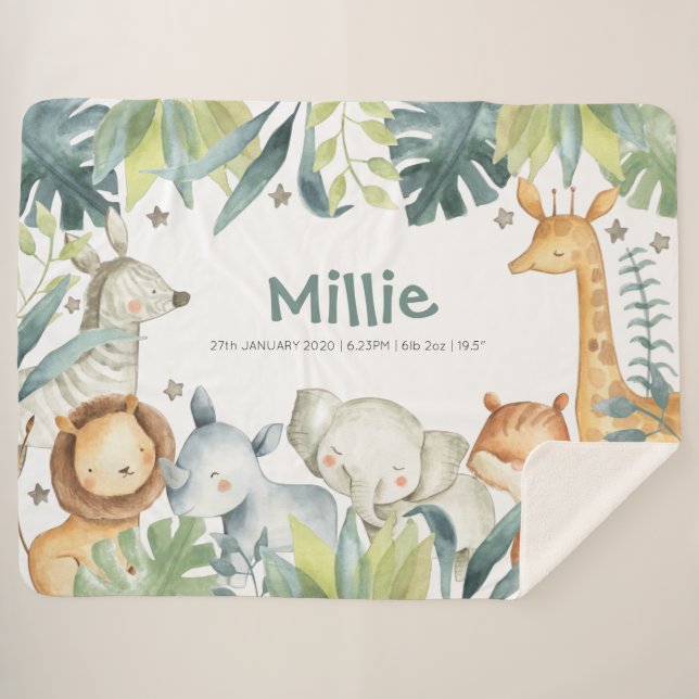 Safari animal blanket with cute jungle animals (Front (Horizontal))
