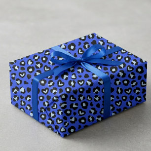 Safari Animal Blue Leopard Chic Print Pattern Wrapping Paper