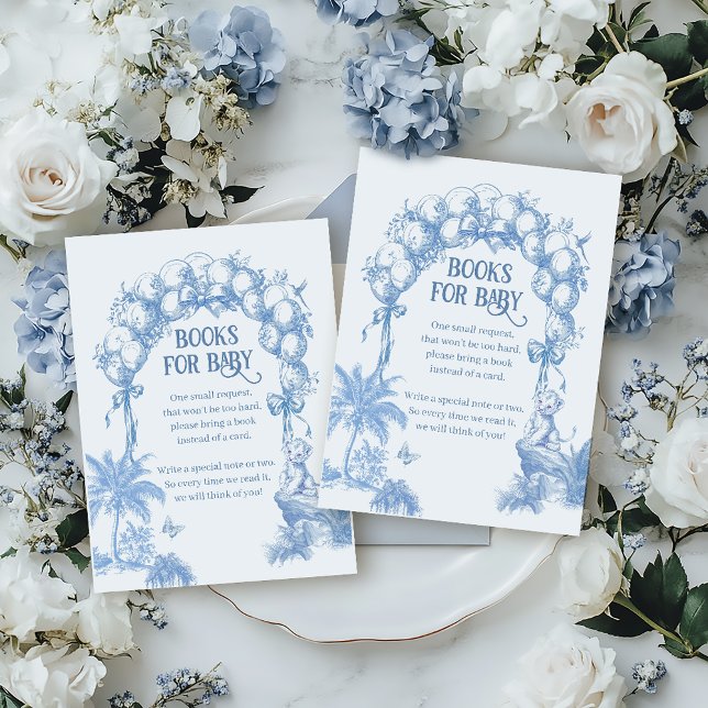 Safari Animal Blue Toile Baby Boy Shower Book Enclosure Card (Creator Uploaded)