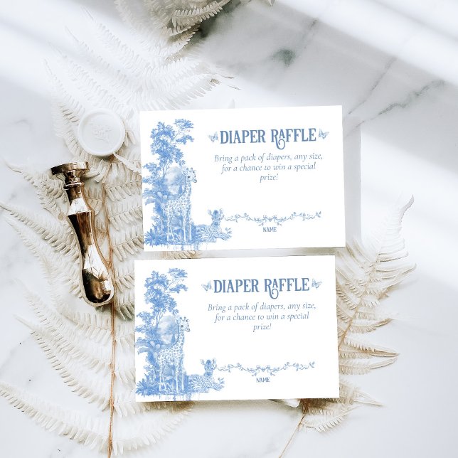 Safari Animal Blue Toile Baby Boy Shower Diaper Enclosure Card (Creator Uploaded)