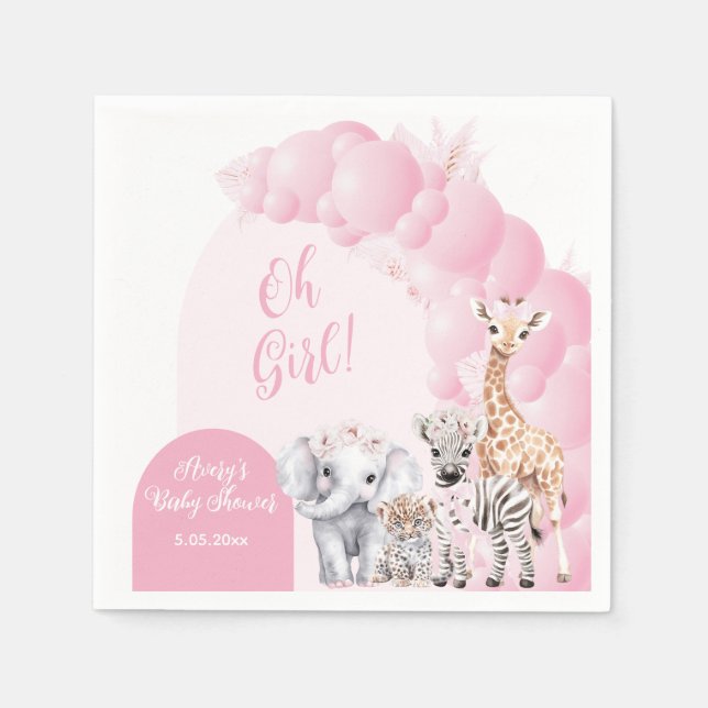Safari Animal Blush Pink Boho Baby Girl Shower Napkins (Front)