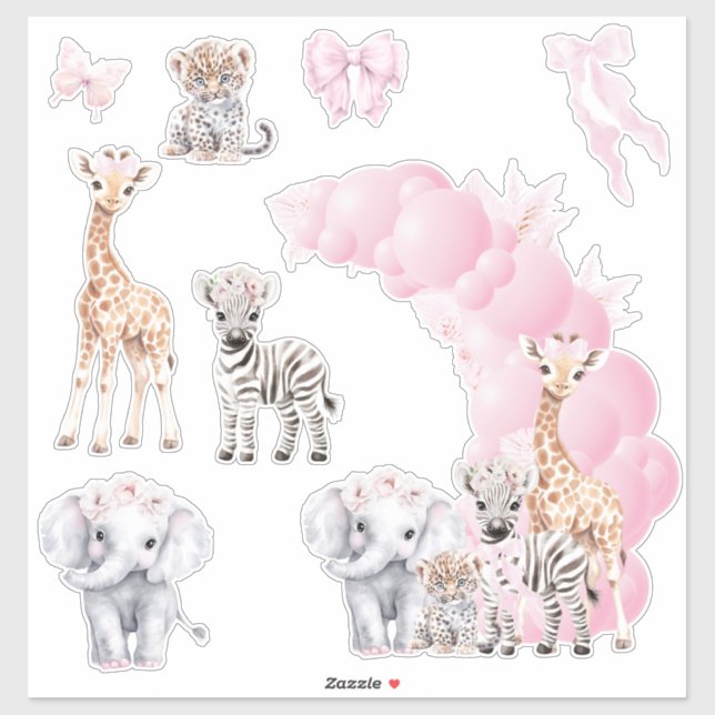 Safari Animal Blush Pink Boho Baby Girl Shower Sticker (Sheet)