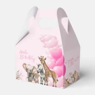 Safari animal Boho Balloon girl 1st Birthday Favor Boxes