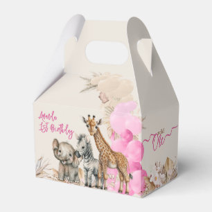Safari animal Boho Balloon girl 1st Birthday Favor Boxes