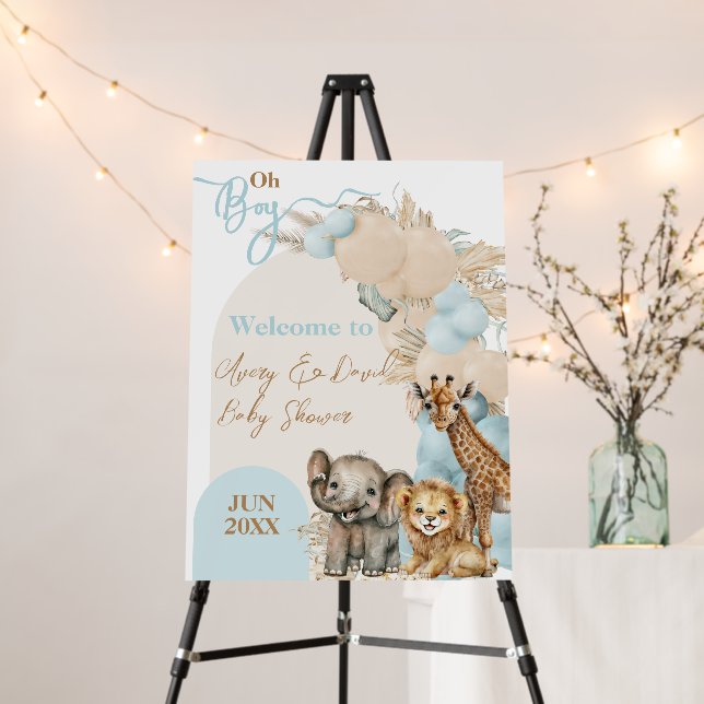 Safari Animal Boho Blue Balloon Boy Baby Shower Foam Board (In Situ (Stand))