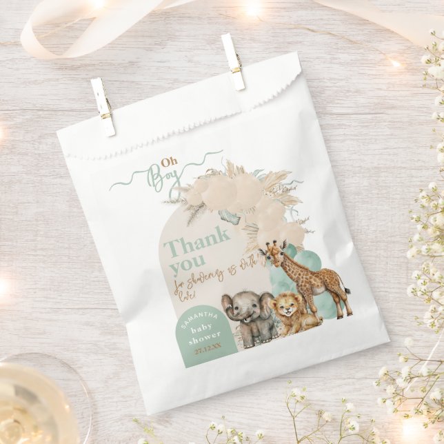 Safari animal Boho Oh Boy Baby Shower  Favor Bag (Clipped)