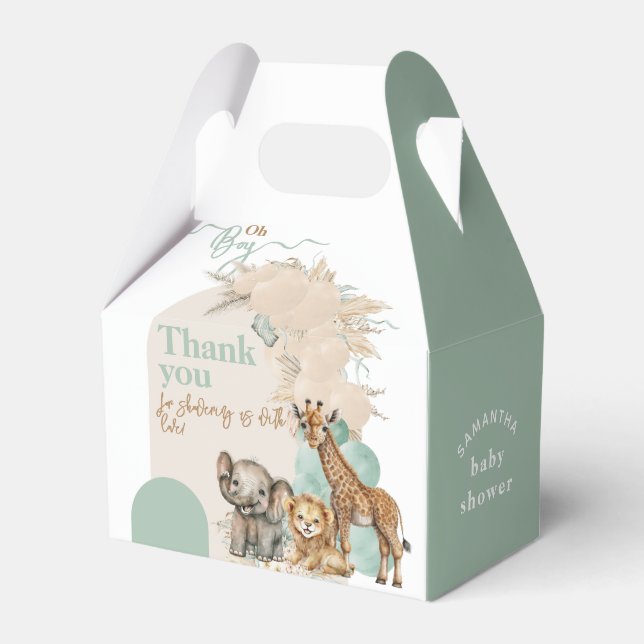 Safari animal Boho Oh Boy Baby Shower  Favor Boxes (Front Side)