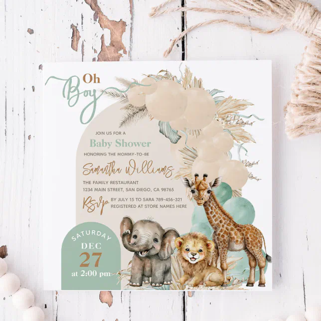 Safari animal Boho Oh Boy Baby Shower Invitation | Zazzle